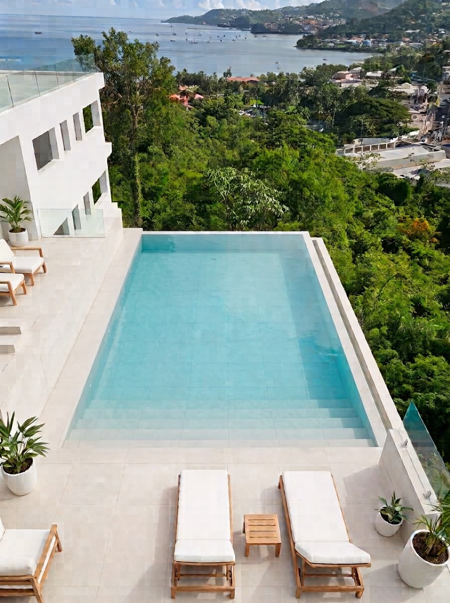 Villa Zahara pool and coastline seen from the top floor