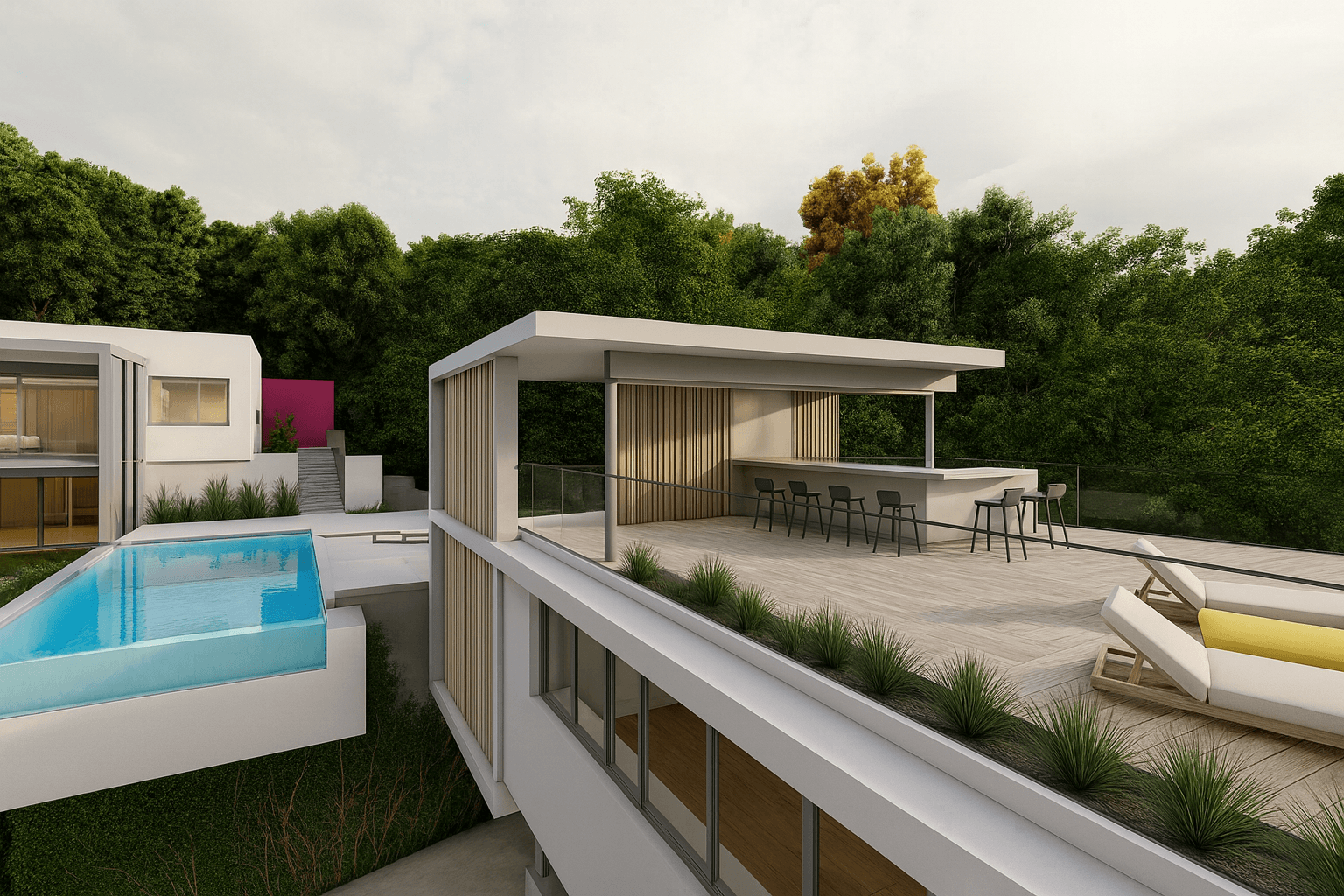 West Wing terrace overlooking the pool and sea